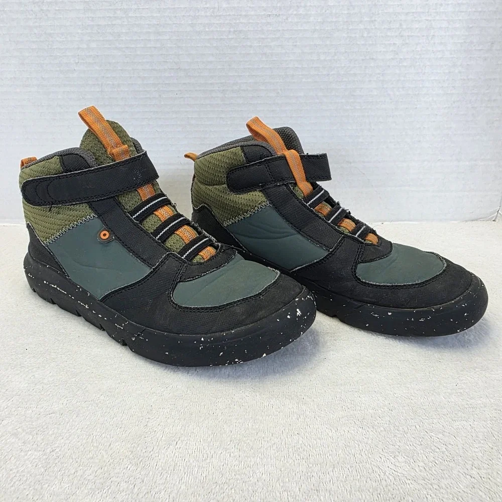 Bogs Shoes Youth 3 Skyline Tall Hi-Top Sneakers Green Comfort Casual Hook & Loop